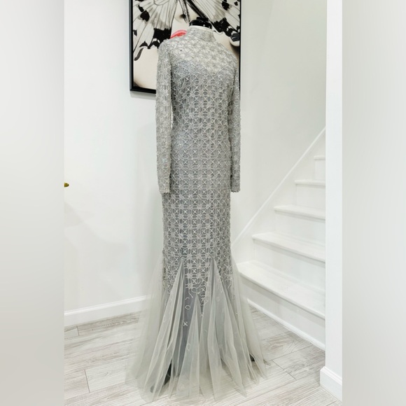 Georges Hobeika Beaded Tulle Shirt Flared Gown Maxi Dress - Picture 3 of 15